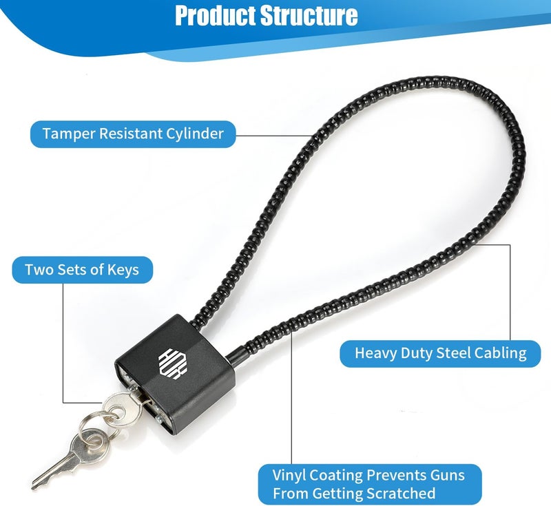 HOX Cable Gun Locks with Keys - Keyed Alike Cable Gun Safe Lock, for Firearm Locking and Safety - Image 3